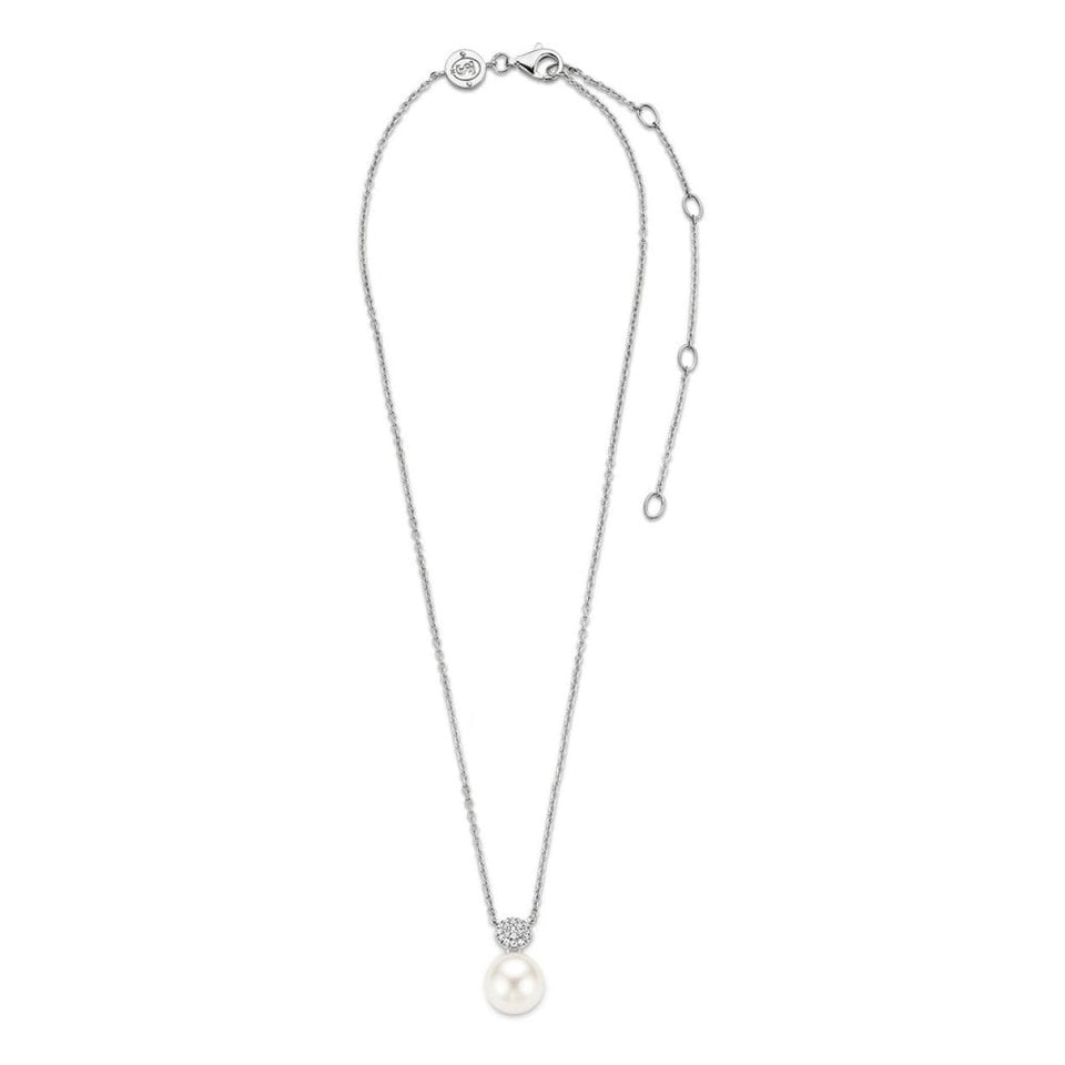 Ti Sento Ladies Stone Set Drop Pearl Necklace