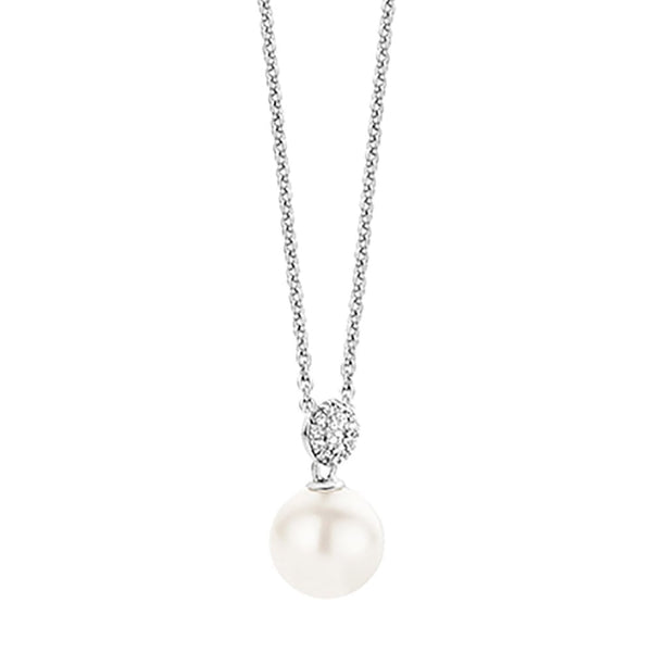 Ti Sento Ladies Stone Set Drop Pearl Necklace