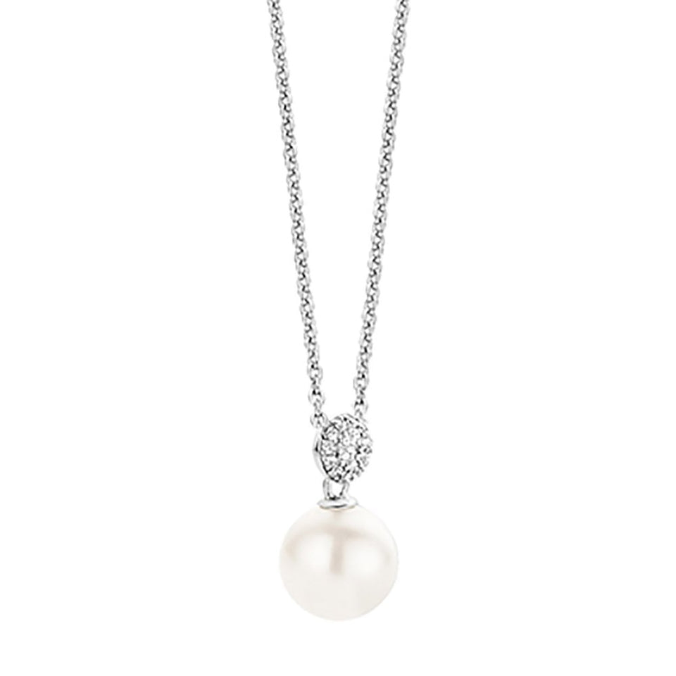 Ti Sento Ladies Stone Set Drop Pearl Necklace
