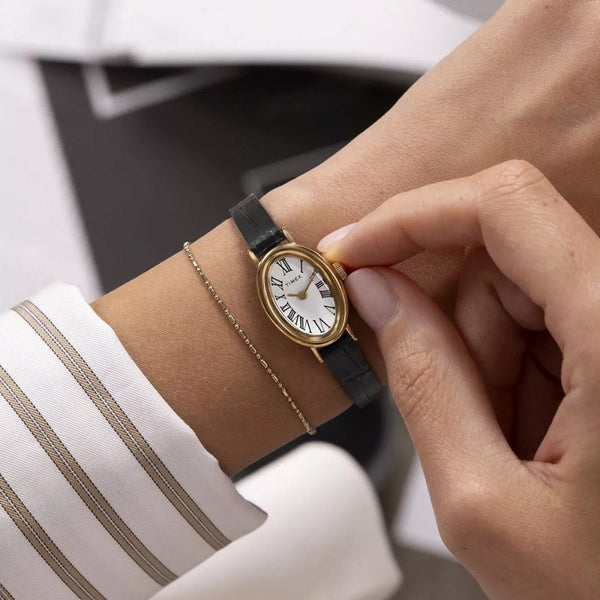 Timex Ladies Cavatina Gold Plated Black Strap Watch