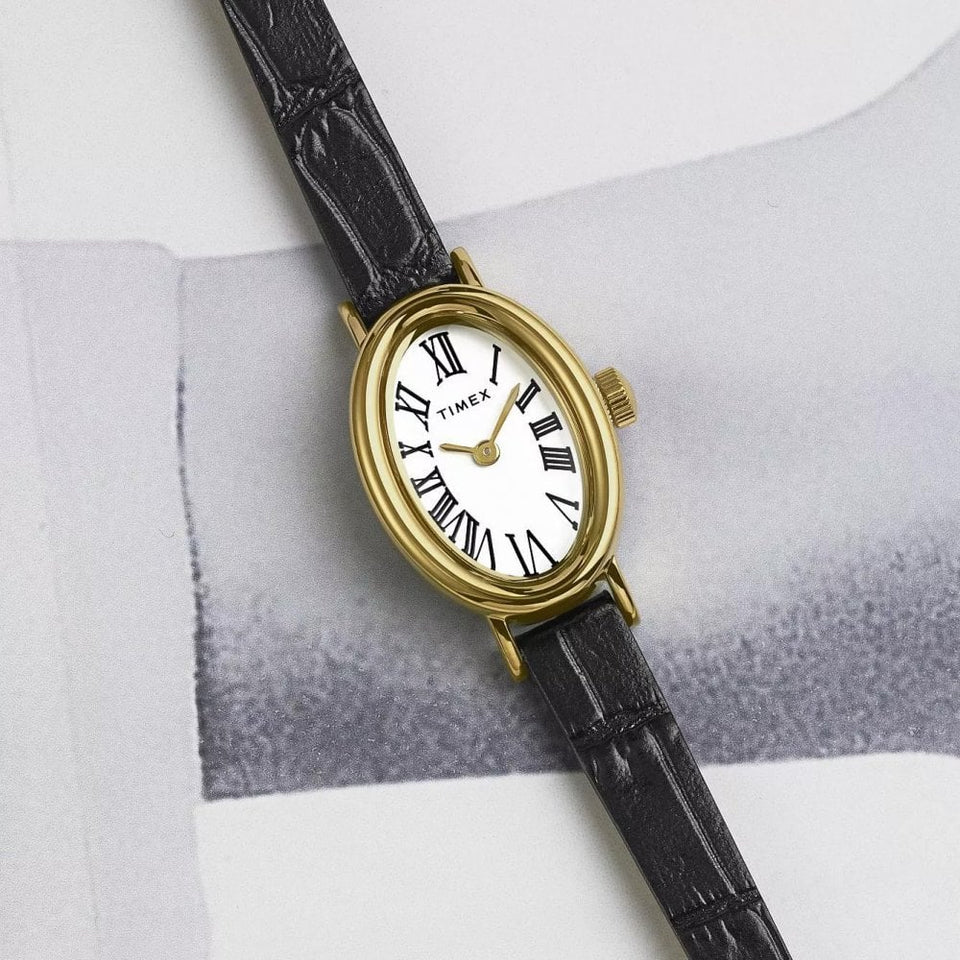 Timex Ladies Cavatina Gold Plated Black Strap Watch