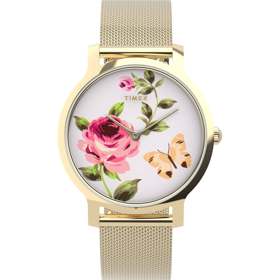 Timex Ladies Full Bloom Gold PVD Mesh Watch