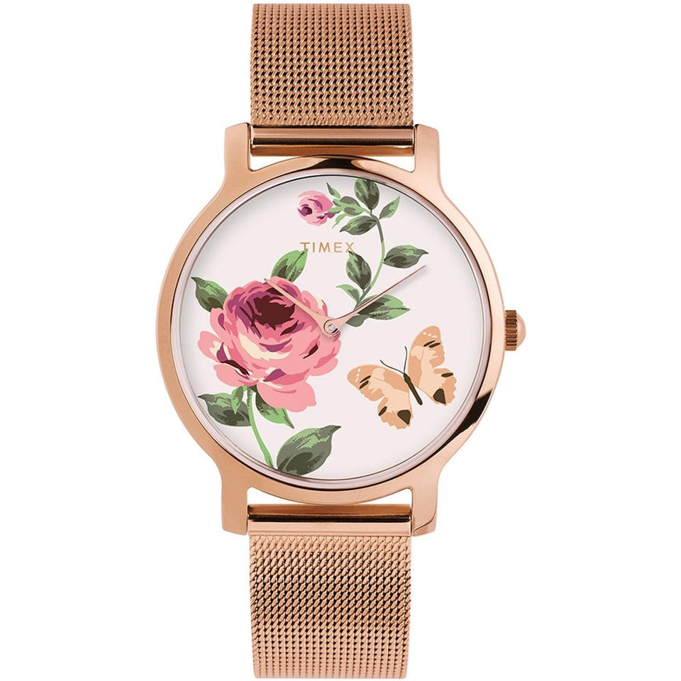Timex Ladies Full Bloom Rose PVD Mesh Watch