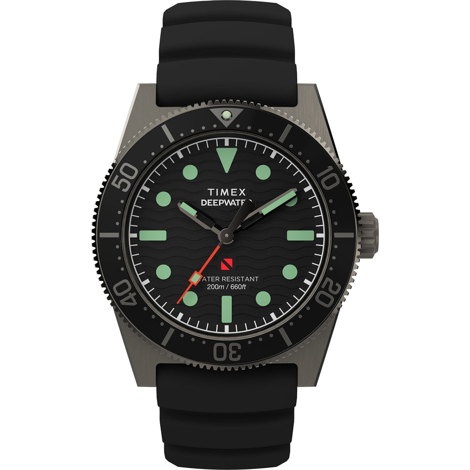 Timex Mens Deepwater Reef 200 41mm Black Rubber Strap Watch   
