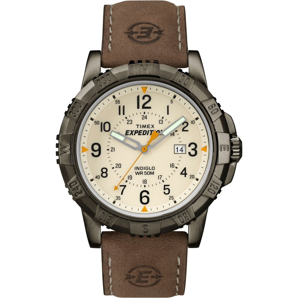 Timex Men's Expedition® 42mm Cream Dial Leather Watch
