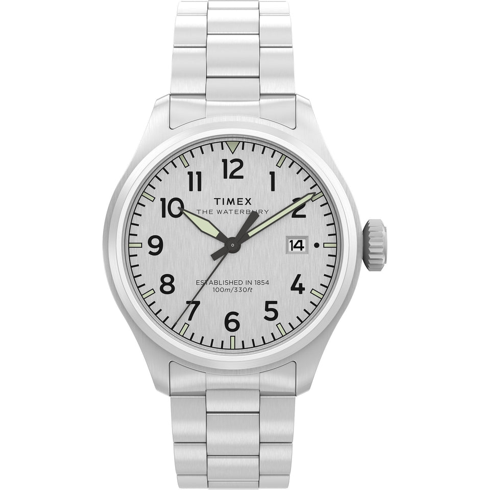Timex Mens Waterbury Ace 41mm Silver Dial Watch
