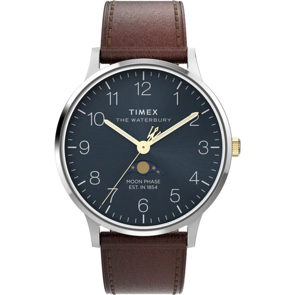 Timex Men's Waterbury Brown Leather Moonphase Watch