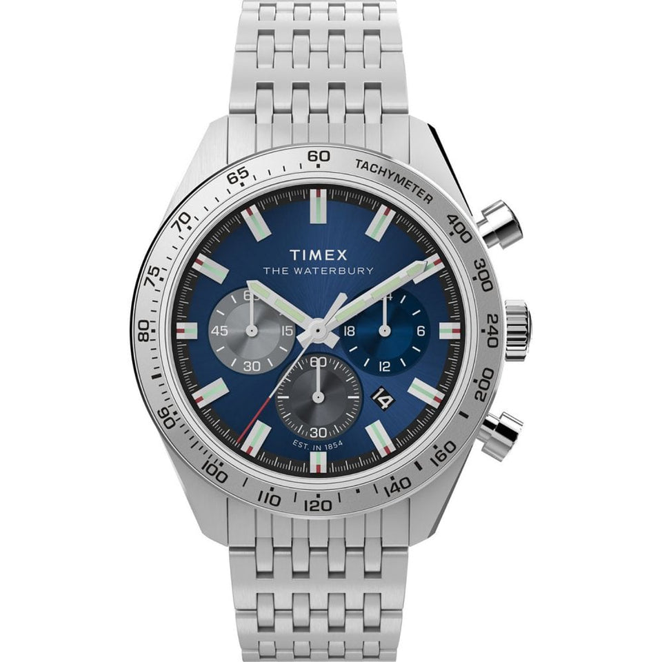 Timex Mens Waterbury Traditional Chronograph 41mm Blue Dial Watch