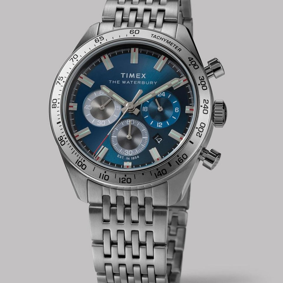 Timex Mens Waterbury Traditional Chronograph 41mm Blue Dial Watch