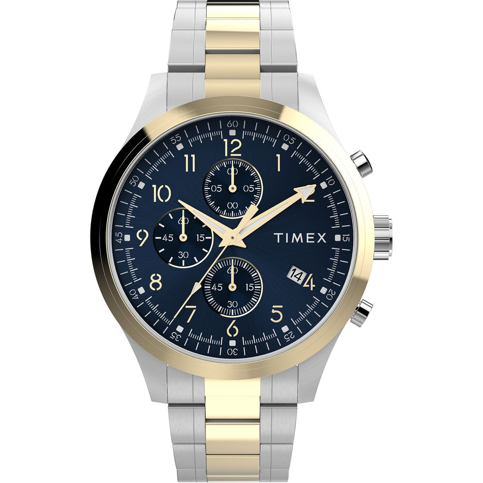 Timex Mens Weston Two-Tone Blue Dial 43mm Chrono Watch
