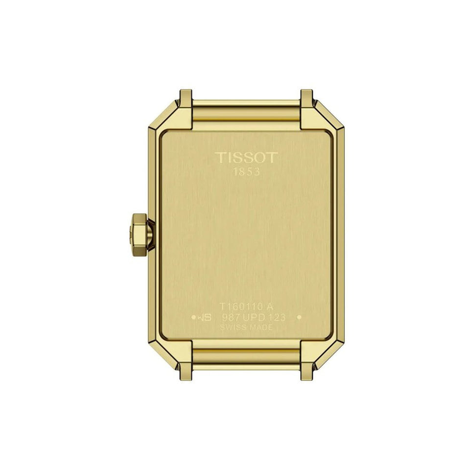 Tissot Ladies SRV Gold PVD Black Mother of Pearl Dial Leather Strap Watch