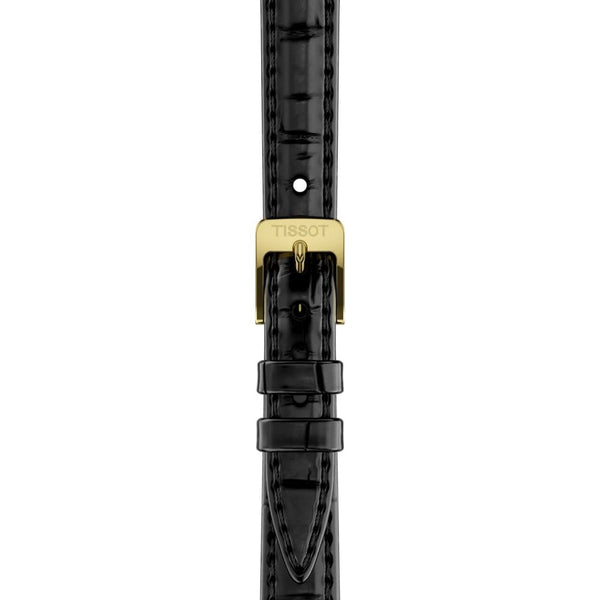 Tissot Ladies SRV Gold PVD Black Mother of Pearl Dial Leather Strap Watch
