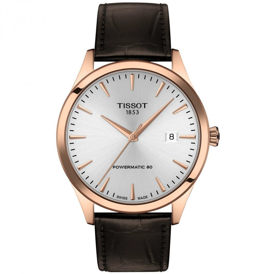 Tissot Men's Classic Dream 40mm Rose Detail Black Strap Powermatic 80 Watch