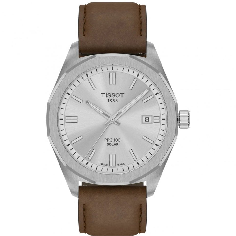 Tissot Men's PRC 100 39mm Brown Strap Solar Quartz Watch
