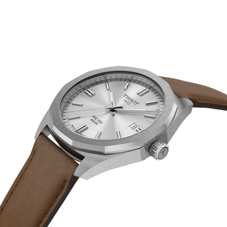 Tissot Men's PRC 100 39mm Brown Strap Solar Quartz Watch