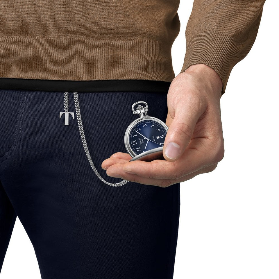 Tissot Savonette 48.5mm Blue Dial Quartz Pocket Watch