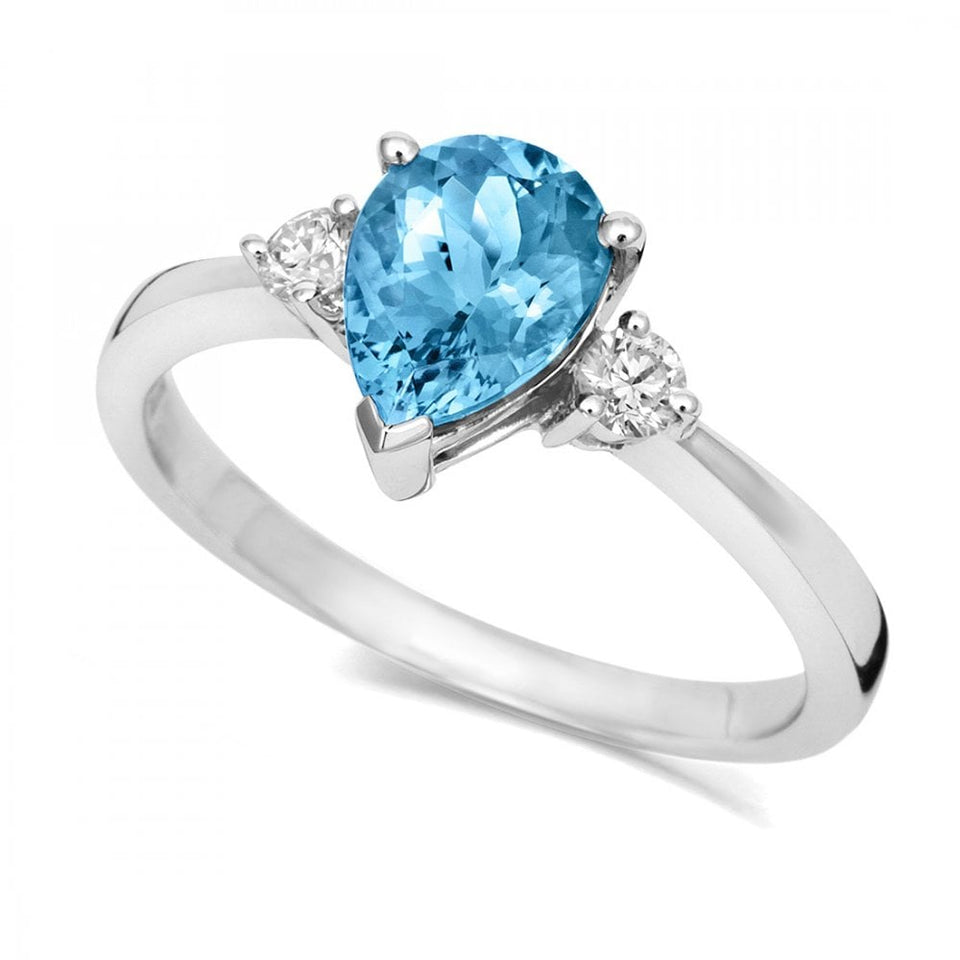 Tivon 18ct White Gold Diamond and 0.92ct Pear Aquamarine Ring