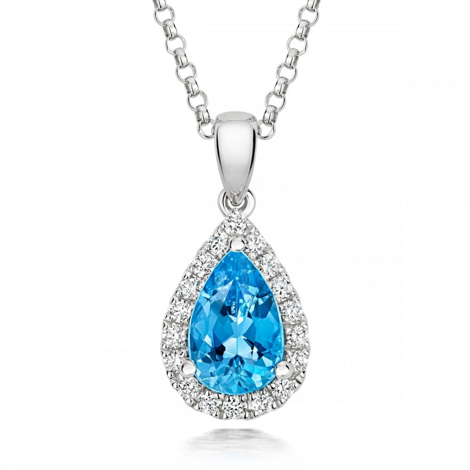 Tivon 18ct White Gold Diamond and Aquamarine Necklace