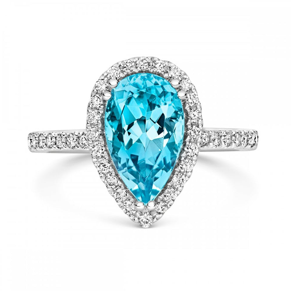 Tivon 18ct White Gold Diamond and Aquamarine Ring Size 'M1/2'