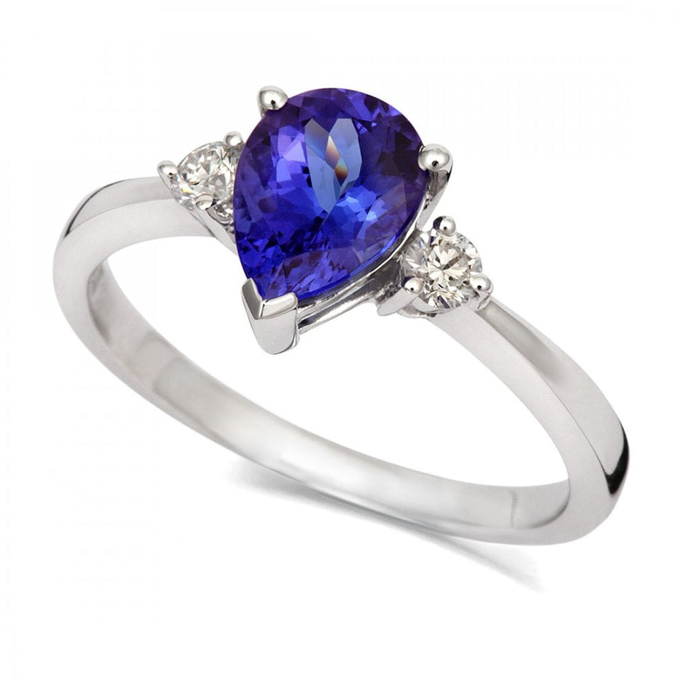 Tivon 18ct White Gold Diamond and Pear Tanzanite Ring