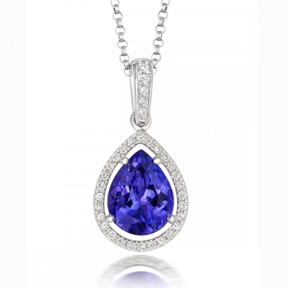 Tivon 18ct White Gold Diamond & Tanzanite Pear Necklace