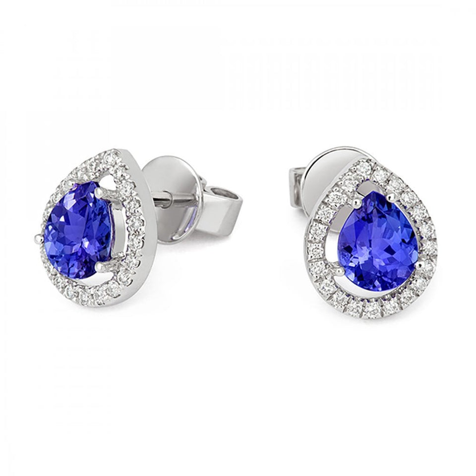 Tivon 18ct White Gold Diamond & Tanzanite Pear Studs