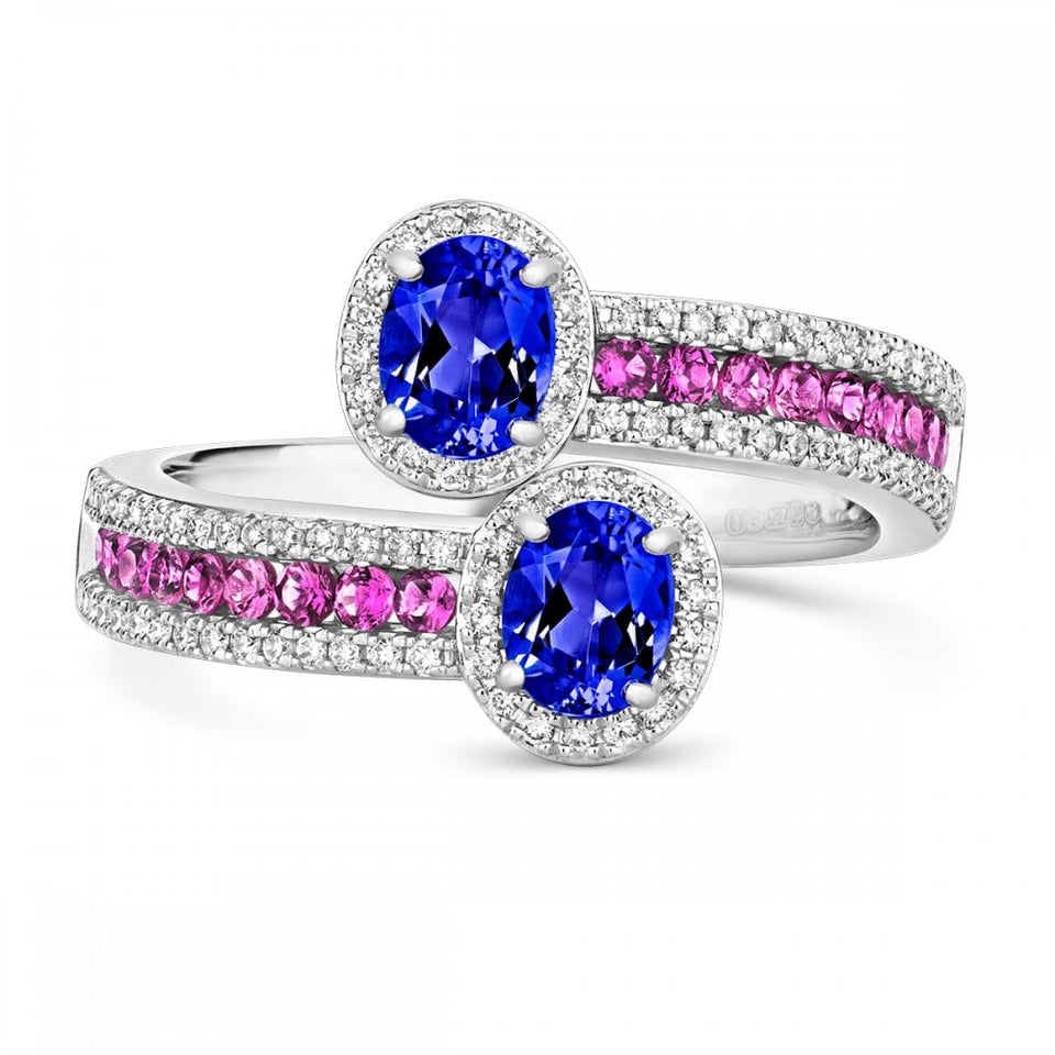 Tivon 18ct White Gold Tanzanite and Pink Sapphire Ring Size 'N'