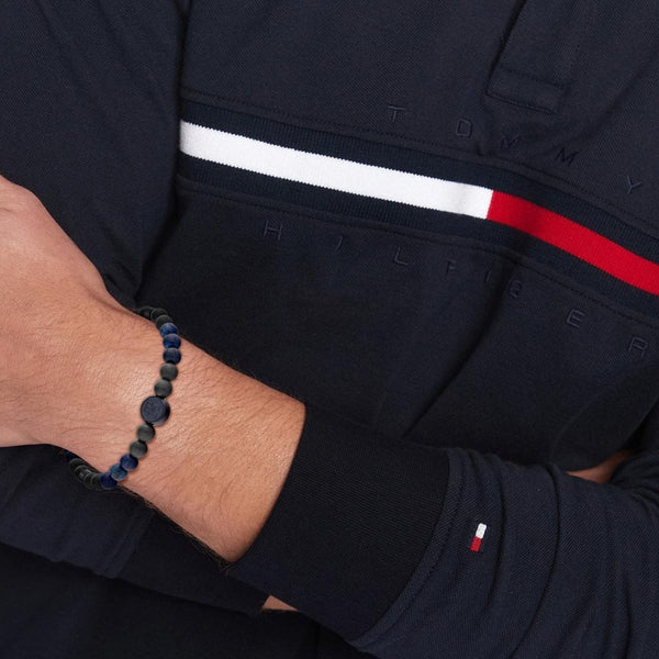 Tommy Hilfiger Gents Black & Blue Beaded Bracelet