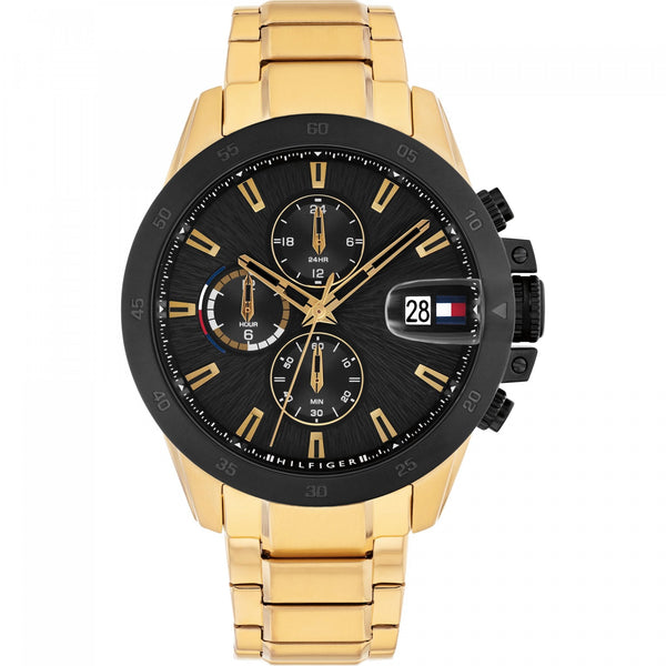 Tommy Hilfiger Gents Black Dial 43mm Gold Plated Watch