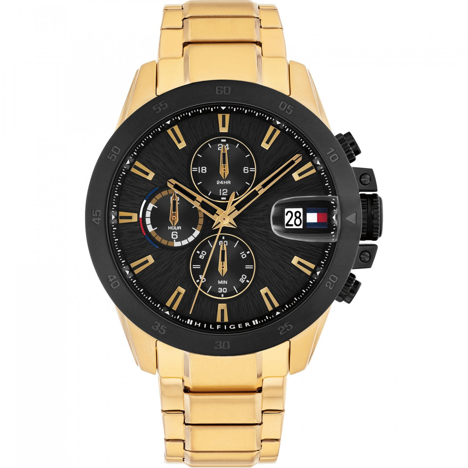 Tommy Hilfiger Gents Black Dial 43mm Gold Plated Watch