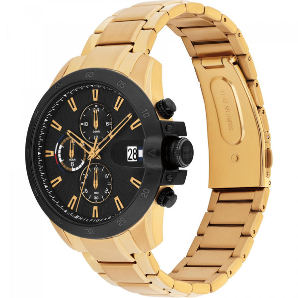 Tommy Hilfiger Gents Black Dial 43mm Gold Plated Watch