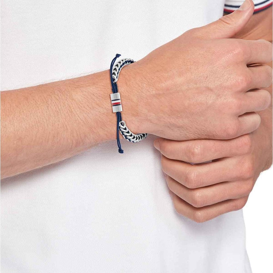 Tommy Hilfiger Gents Metal Meets Braids Navy Nylon Bracelet