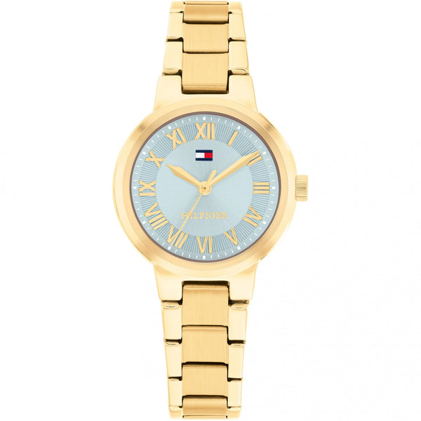 Tommy Hilfiger Ladies Becca Blue Dial Gold Plated Bracelet Watch