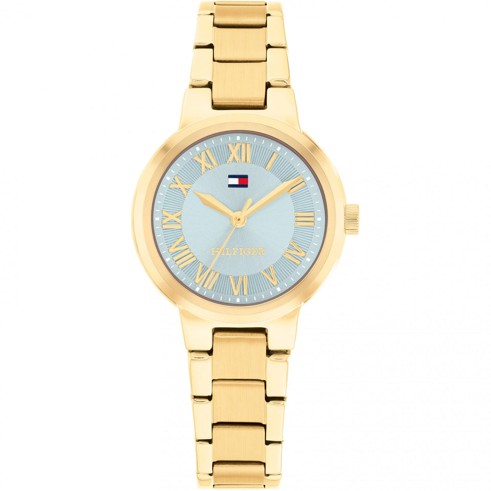 Tommy Hilfiger Ladies Becca Blue Dial Gold Plated Bracelet Watch
