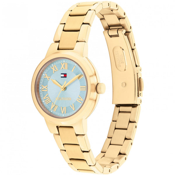 Tommy Hilfiger Ladies Becca Blue Dial Gold Plated Bracelet Watch