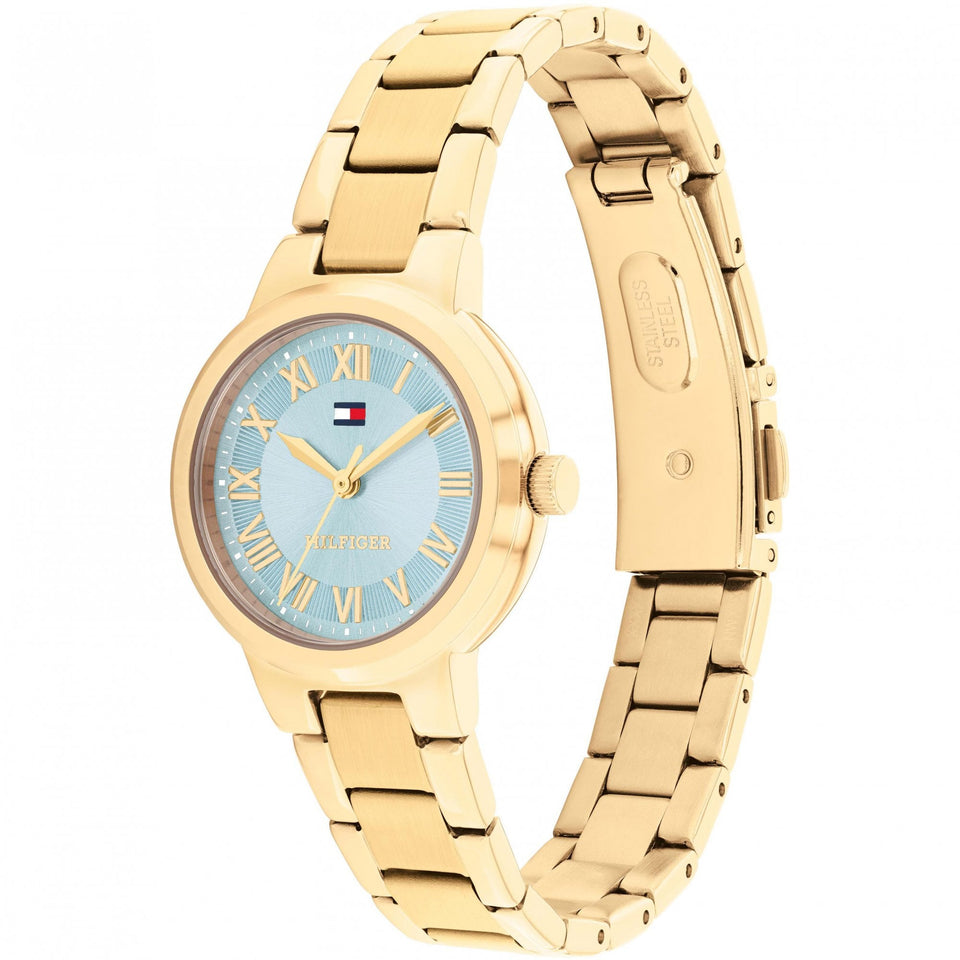 Tommy Hilfiger Ladies Becca Blue Dial Gold Plated Bracelet Watch