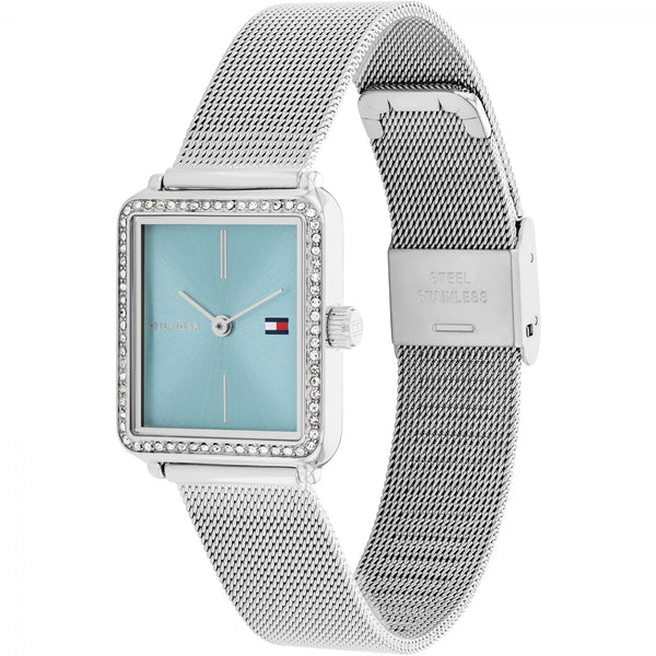 Tommy Hilfiger Ladies Blue Dial Sqaure Mesh Bracelet Watch