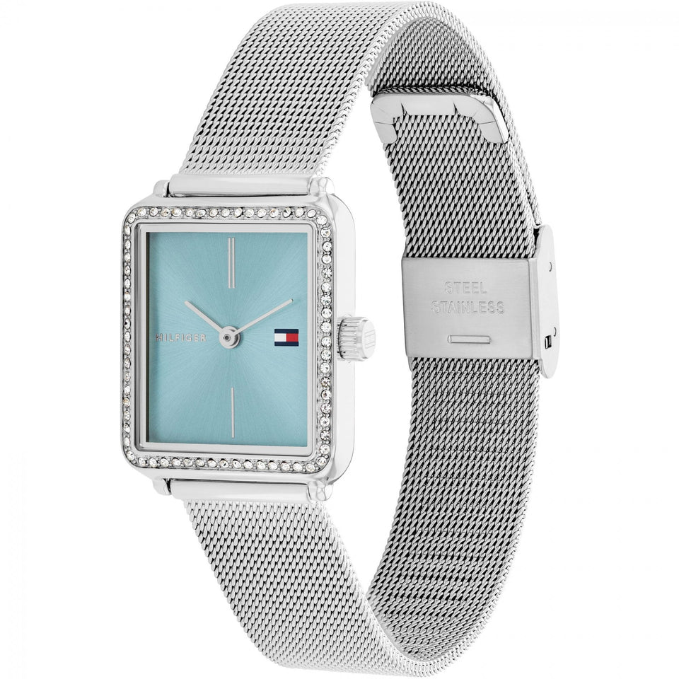 Tommy Hilfiger Ladies Blue Dial Sqaure Mesh Bracelet Watch