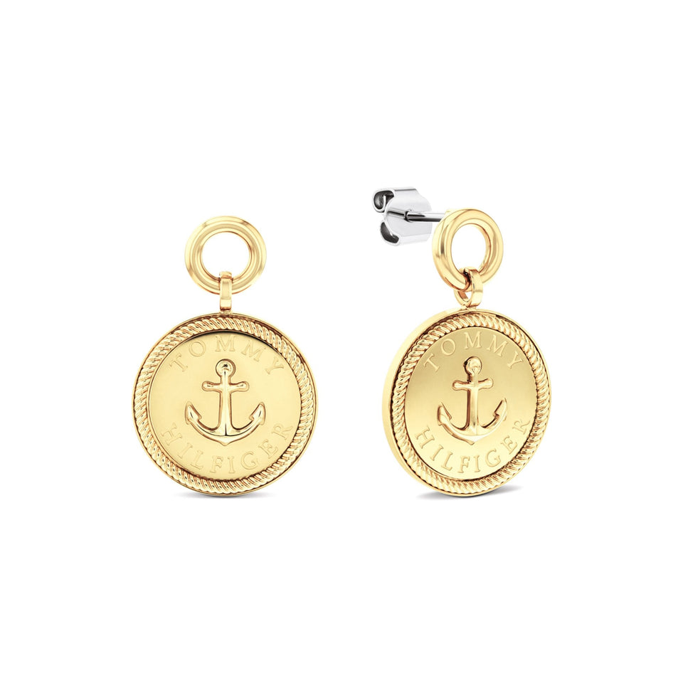Tommy Hilfiger Ladies Charms Gold Tone Anchor Drop Earrings