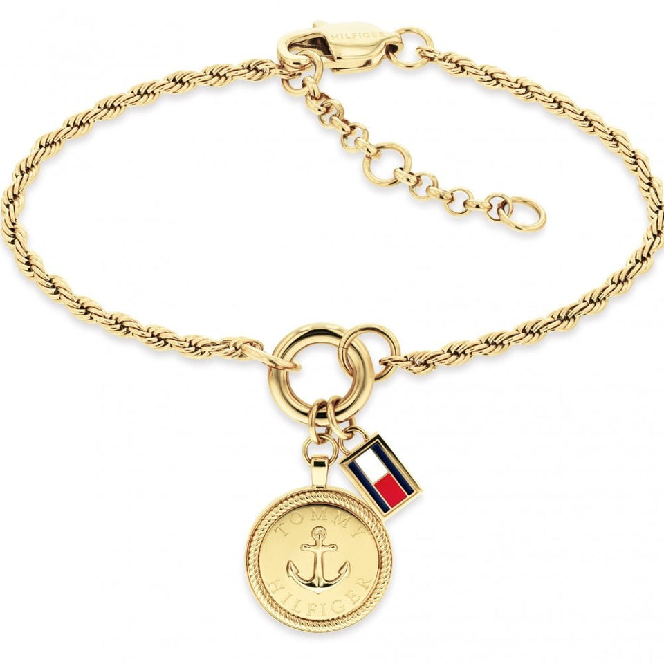 Tommy Hilfiger Ladies Charms Gold Tone Anchor Rope Chain Bracelet
