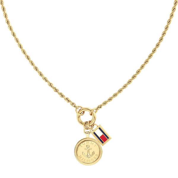Tommy Hilfiger Ladies Charms Gold Tone Anchor Rope Chain Necklace