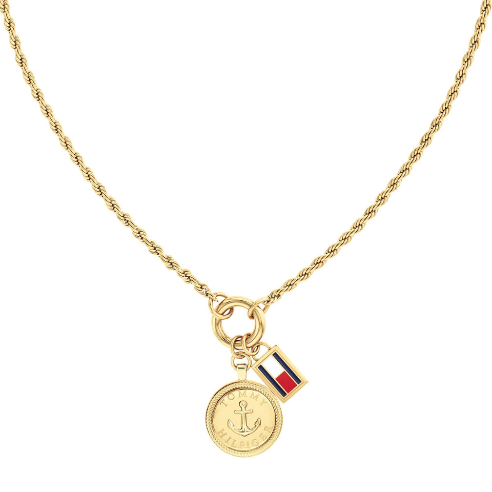 Tommy Hilfiger Ladies Charms Gold Tone Anchor Rope Chain Necklace