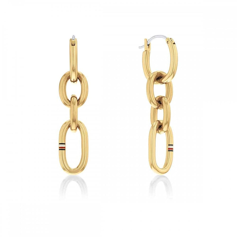 Tommy Hilfiger Ladies Contrast Linked Gold Plated Drop Earrings