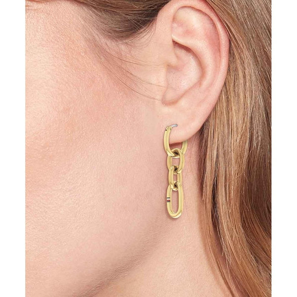Tommy Hilfiger Ladies Contrast Linked Gold Plated Drop Earrings