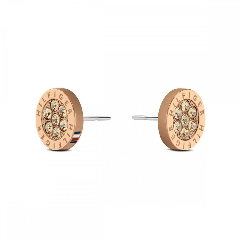 Tommy Hilfiger Ladies Crystal Rose Plated Stone Set Stud Earrings