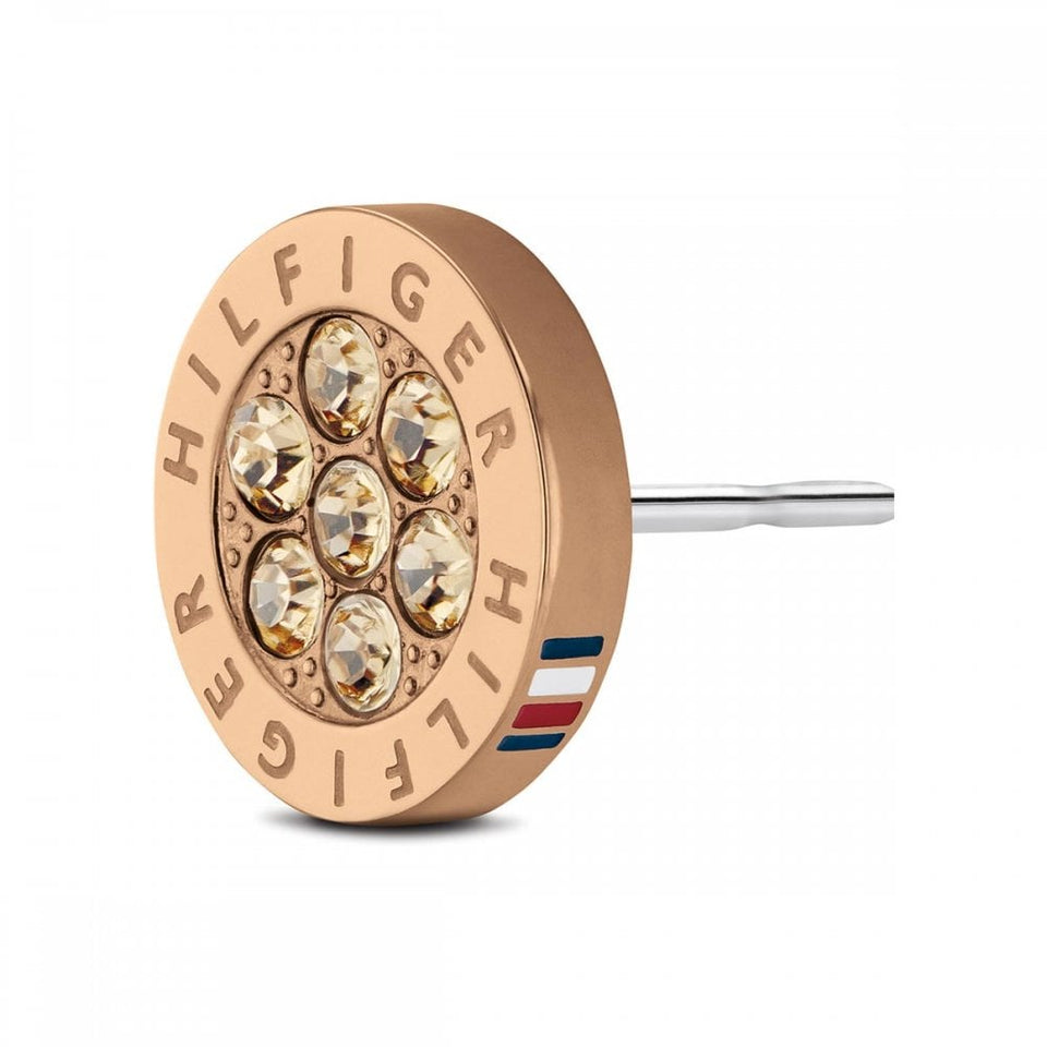 Tommy Hilfiger Ladies Crystal Rose Plated Stone Set Stud Earrings
