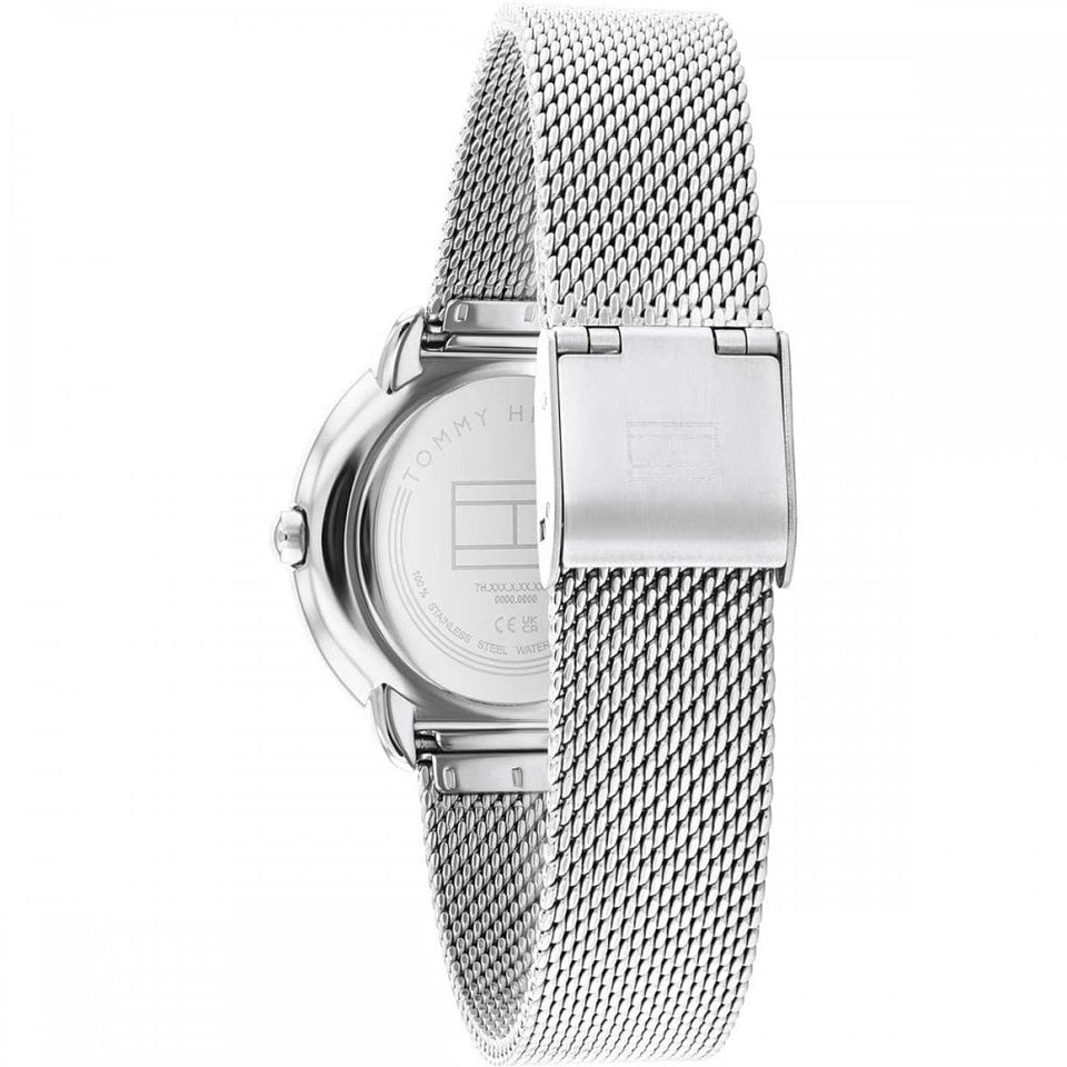 Tommy Hilfiger Ladies Demi 32mm Stone Set Silver Dial Mesh Bracelet Watch