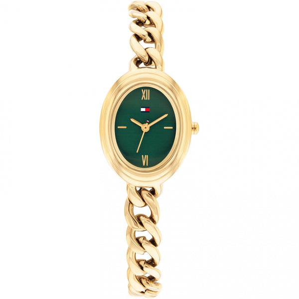 Tommy Hilfiger Ladies Demi Green Oval Dial Gold Plated Watch