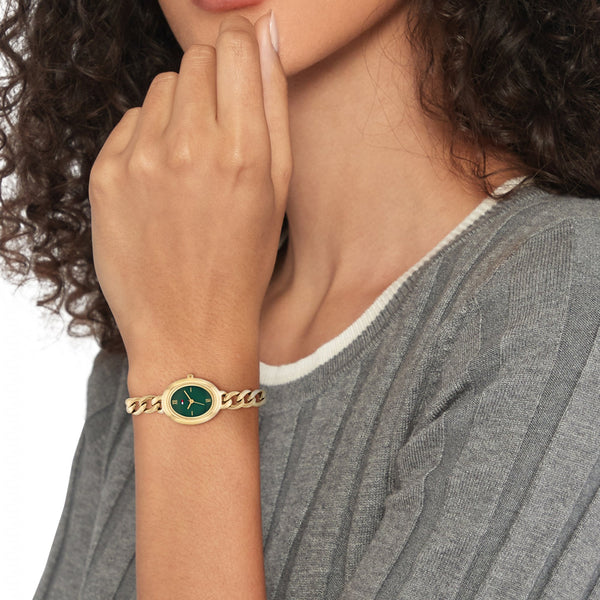Tommy Hilfiger Ladies Demi Green Oval Dial Gold Plated Watch