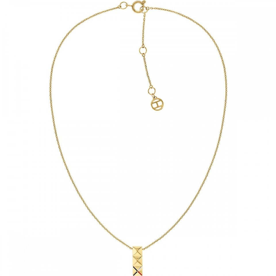 Tommy Hilfiger Ladies Gianna Gold Plated Rectangle Drop Necklace